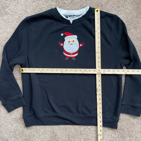 Vintage 90s Embroidered Santa Layered Crewneck Black Sweatshirt Womens Size XL - Picture 5 of 6